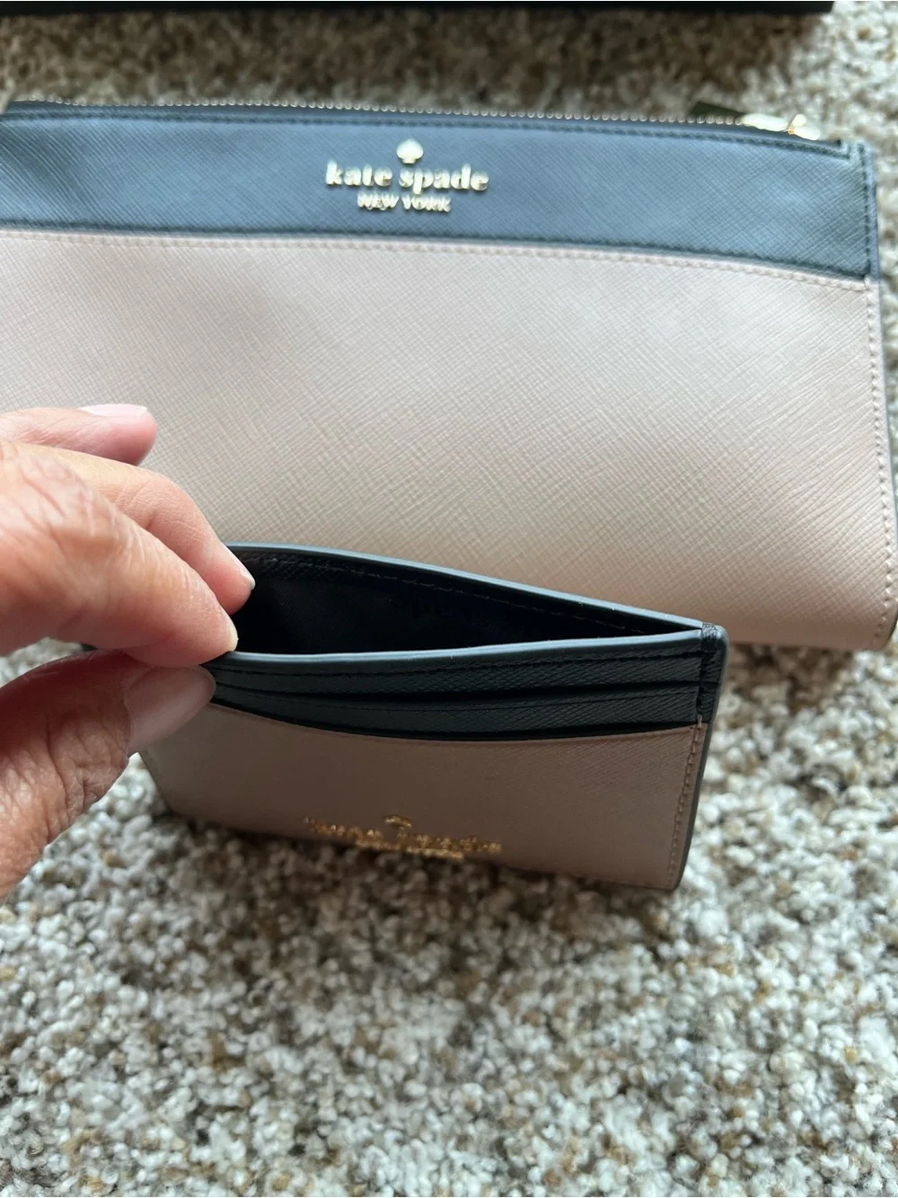 kate spade tan and Black Two-Tone Wristlet with card wallet.